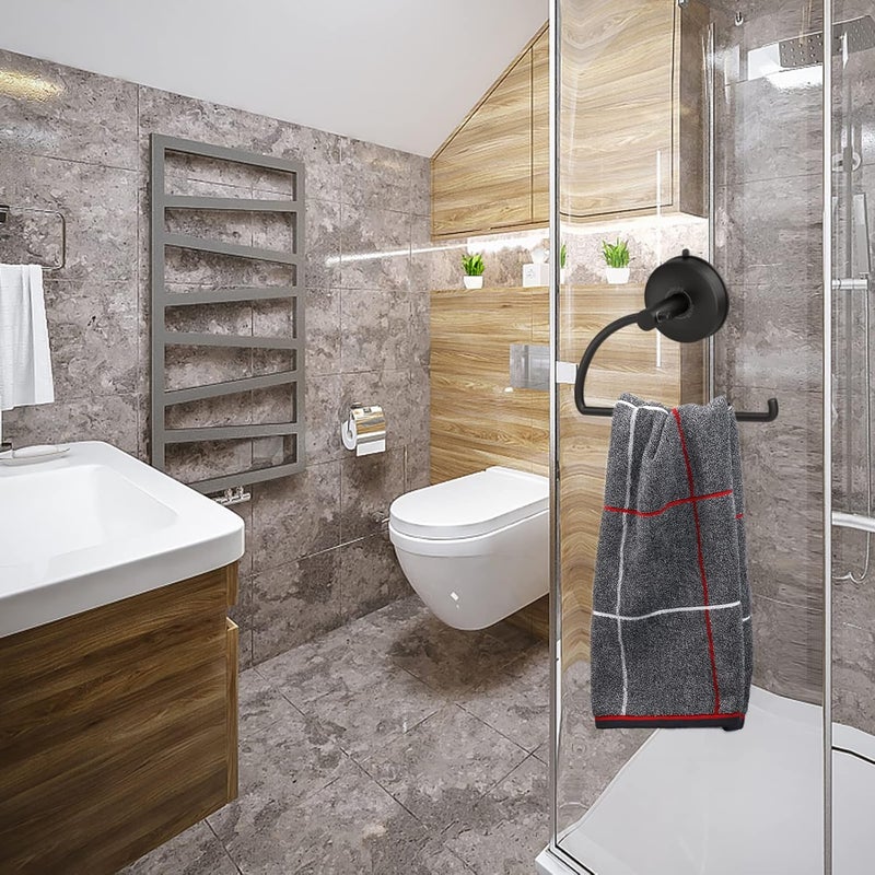 DGYB Suction Cup Hand Towel Ring Black Hand Towel Holder for Bathroom Wall SUS 304 Stainless Steel Kitchen Towel Hanger - Image 4